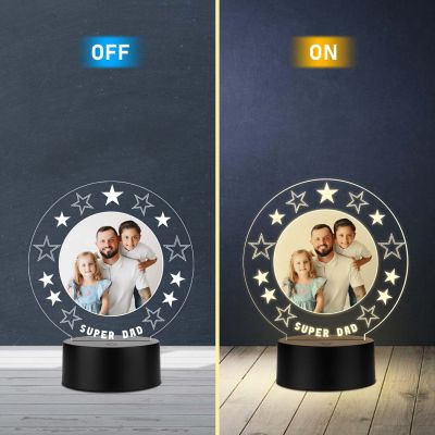 Personalized Super Dad UV Print Photo LED Lamp Fathers Day Gift Acrylic Light